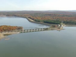 WS AERIAL Shot of Ashokan Reservoir / New York, United States Stock Footage