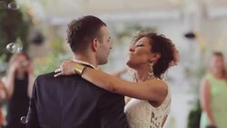 Loving newlywed couple dancing the first dance at wedding Stock Footage