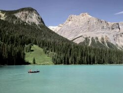 Canoeing in Emerald Lake, Yoho National Park, Canada Stock Footage