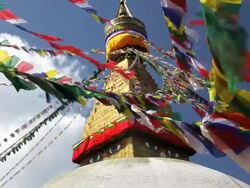 View of the Boudhanath Stupa which is one of the holiest Buddhist worship sites in Kathmandu, Nepal, Asia Stock Footage
