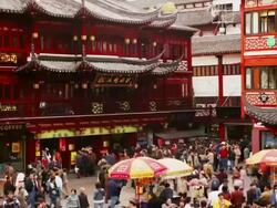 High angle wide shot tourists visiting Yuyuan Bazaar / Shanghai Stock Footage