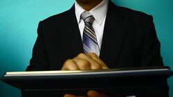 businessman click tablet Stock Footage