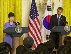President Obama And South Korean President Park Geun-Hye Hold News Conference Stock Footage