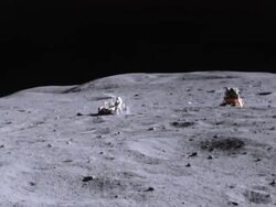 Lunar Rover Vehicle on moon surface during Apollo 16 mission Stock Footage