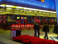 MS, ESPN sports zone bar at L.A. Live, night, Los Angeles, California, USA Stock Footage