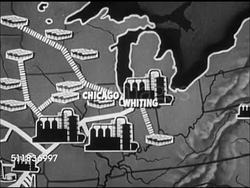 1947: UNITED STATES MAP: Icons for refineries & crude oil pipeline, Chicago & Whiting notated. Instructional Video