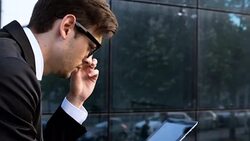 Using tablet outside of work Stock Footage