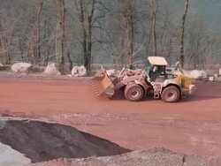 WS ZI POV Truck with mud passing through  quarry / Taben-Rodt, Hesse, Germany Stock Footage