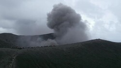 Aerial footage of Mt Yasur volcano erupting Stock Footage