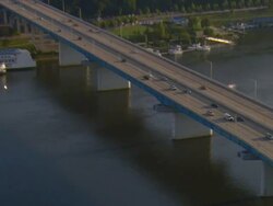 WS AERIAL ZI View of group of cars on P R Olgiati bridge crossing Tennessee River / Chattanooga, Tennessee, United States Stock Footage