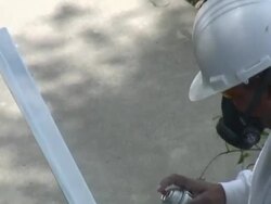 (HD1080i) Spray Painter Working with Mask Stock Footage