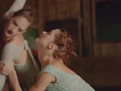 two dancers dancing in wooden barn Stock Footage