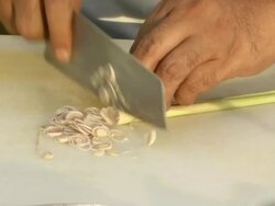 CU Chef carefully chopping vegetables / Sihanoukville, Cambodia Stock Footage