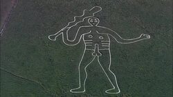 Cerne Abbas Giant  - Aerial View - England, Dorset, West Dorset District, United Kingdom Stock Footage