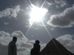 MS, LA, Sun shining above Pyramid of Khafre, Giza, Egypt Stock Footage
