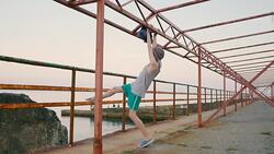 boy doing phisical exercise Stock Footage