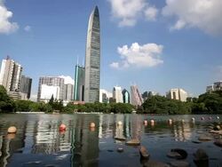 WS LA Kingkey 100 and Shenzhen Skyline / Shenzhen, China Stock Footage