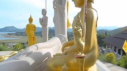 HD panning: temple and drought dam Stock Footage