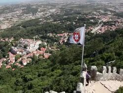 Sintra, Castle of the Moors (Castelo dos Mouros), view of the inner walls, and the city Sintra  Stock Footage