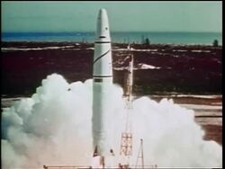 1960s missile blasting off in cloud of smoke / Cold War / documentary Stock Footage