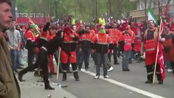 Clashes between police and protesters during European workers' rights demonstration Instructional Video