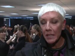 INTERVIEW - CND Founder Jan Arnold describes the androgynous shape and length of the models here and the Enigma trend and technique  Stock Footage