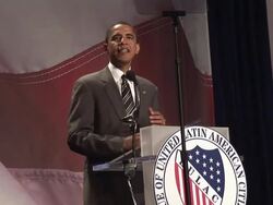 2008 MS US Senator Barack Obama talking about government that represents all America at League of United Latin American Citizens (LULAC) convention during campaign for Democratic Party nomination for President on July 8, 2008 / Washington DC, USA / AUDIO Stock Footage