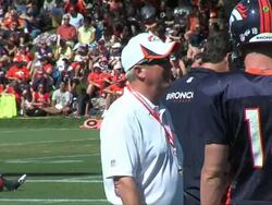 Broncos coach John Fox with Peyton Manning Stock Footage