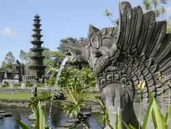 MS Water falling from statue / Tirta Ganga, Indonesia  Stock Footage