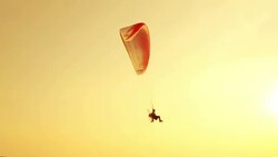 Silhouette of paragliding at sunset over tropical beach Stock Footage