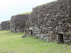 MS Shot of ceremonial stone at orongo village / Rapa Nui National Park, Easter Island, Chile  Stock Footage