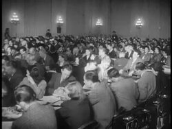 B/W 1947 wide shot audience at HUAC hearings / newsreel Stock Footage