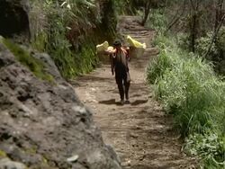 MS Man carrying sulfur from the mining at the Ijen volcano / Ijen, Java, Indonesia Stock Footage
