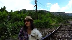 Woman and dog waiting for the train. Stock Footage