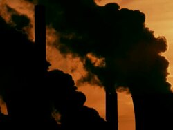 HD CO2-emitting cooling towers against evening sky Stock Footage