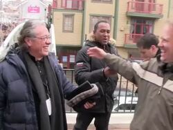 Edward James Olmos and Youssef Delara at Celebrity Sightings in Park City on 1/20/2012 in Park City, UT. (Footage by WireImage Video/Getty Images Entertainment Video) Stock Footage