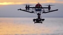 SLO MO Airborne drone with camera Stock Footage