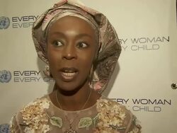 INTERVIEW:  Former First Lady of Kwara State, Nigeria, Toyin Saraki talks about how the organization The WellBeing Foundation which she founded supports the Every Woman Every Child Effort at United Nations Every Woman Every Child Dinner 2012 Stock Footage