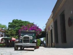 WS View of transportation on Street De Sacramento / Colonia De Sacramento, Uruguay Stock Footage
