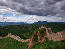 T/L WS HA PAN The Great Wall under rolled clouds / Beijing, China Stock Footage