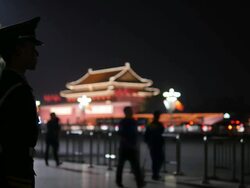 Police Guarding Tiananmen Square on Int'l Labor's day Stock Footage