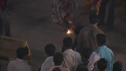 Celebrants set off fireworks in the street in India. Stock Footage