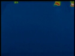 Thermographic image, CU feet walking into frame to camera, leaving thermal footprints, identical shots with info bar on DB 302 Stock Footage