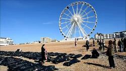 CLEAN : UK body bag protest over Mediterranean boat crisis News Clip