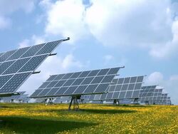 PAN Solar power station with flexible panels (4K/UHD to HD) Stock Footage