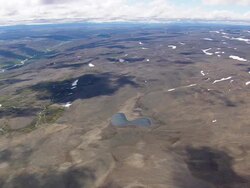 WS AERIAL View of Lava flows landscape with snow / Iceland Stock Footage