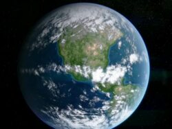 Medium zoom-in - Earth's atmosphere partially veils geographic features in a computer-generated map. / Denver, Colorado, USA Stock Footage