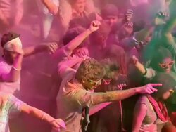 Group of people playing holi and dancing, Delhi, India Stock Footage