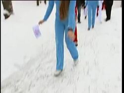 Miss Russia contenders ice skating and giving out Valentine's gifts News Clip