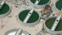 Wastewater holding tanks at treatment plant in the Valley of Mexico. Stock Footage